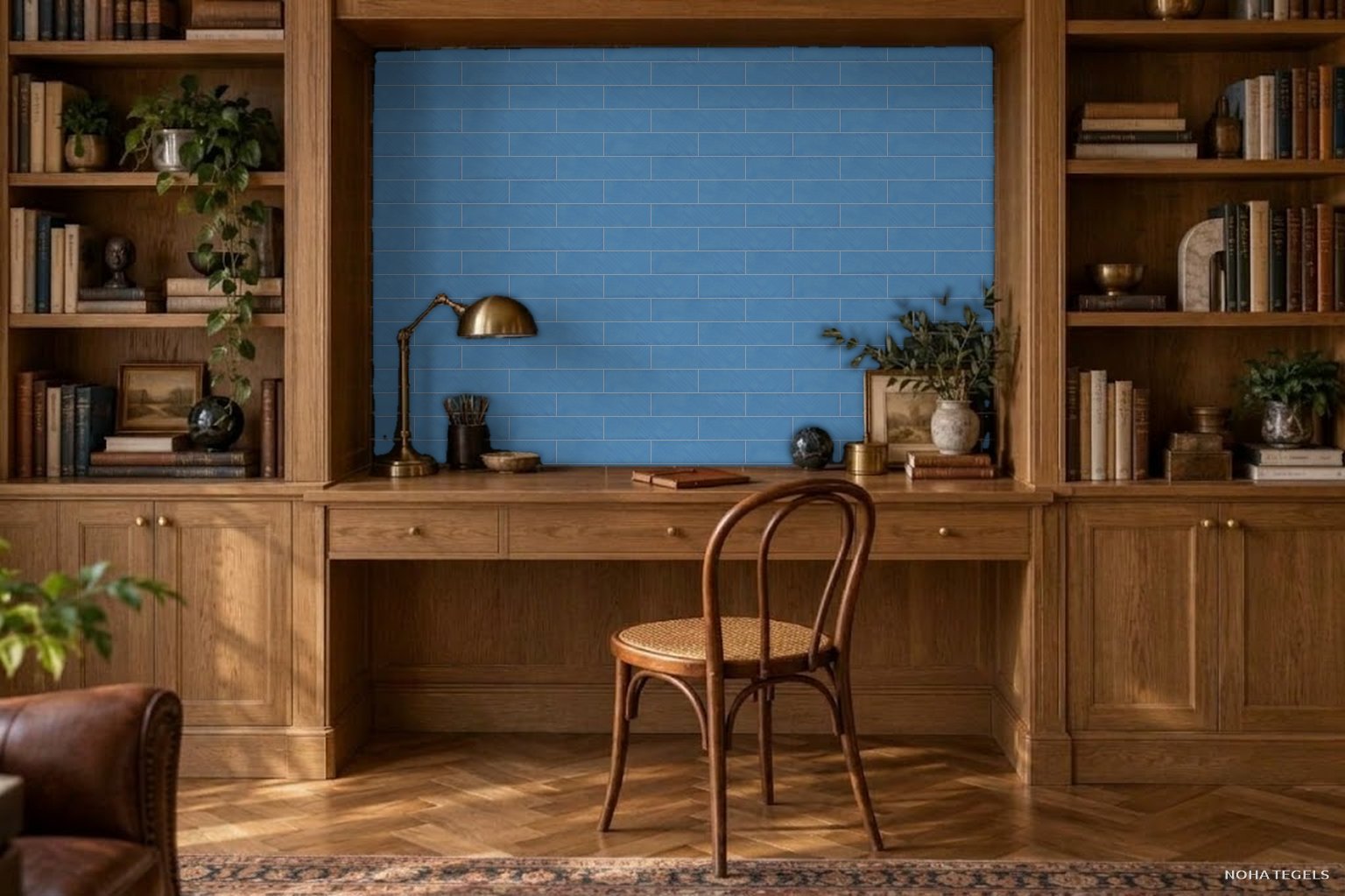 Sfeerfoto Noha Arcadia Blue werkkamer met de echte tegel