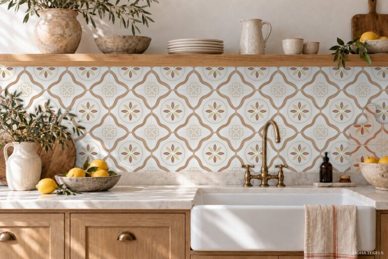 Sfeerfoto Noha Levante Clay Petals keuken met de echte tegel
