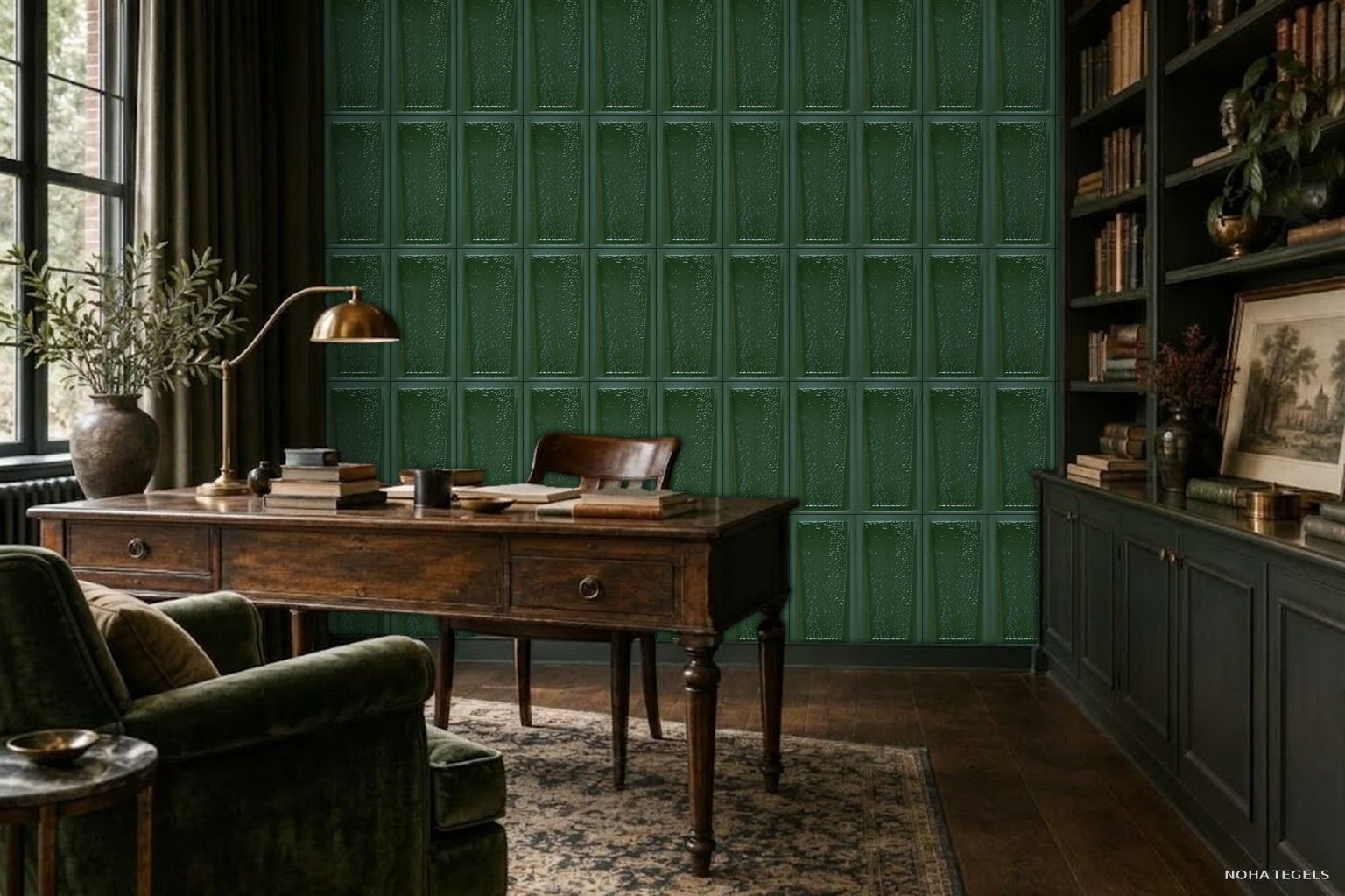 Sfeerfoto Noha Lyvels Green werkkamer met de echte tegel