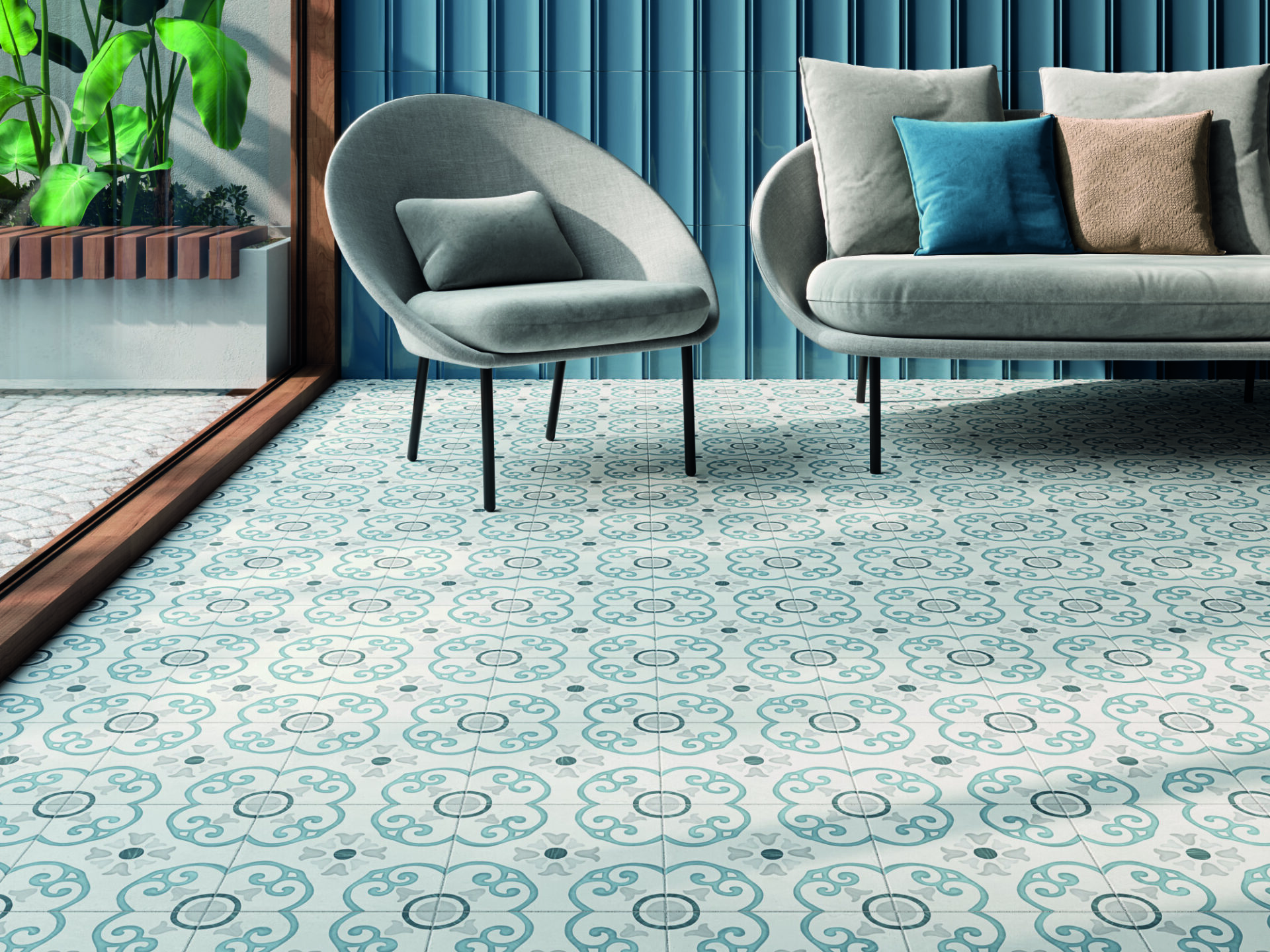 Sfeerfoto Noha Sharq Blue Dhalia tegels